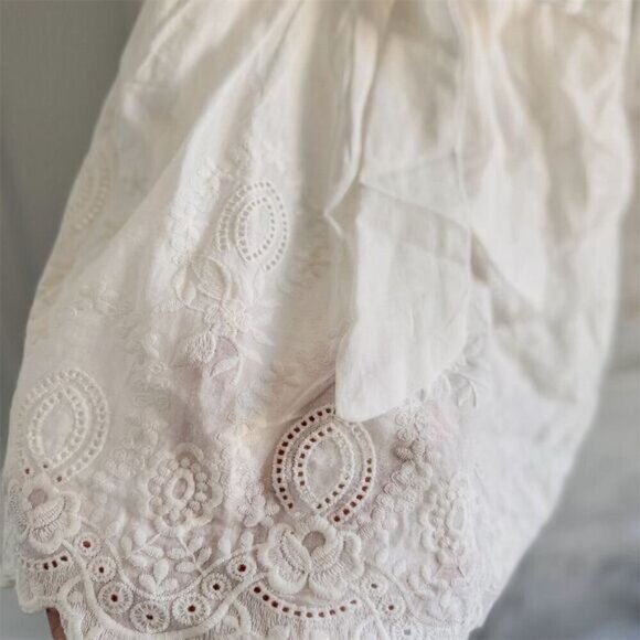 Hurave Lace eyelet dress, tie front, sleeveless, ruffle sleeves, lined v-neck 2T - Picture 3 of 11